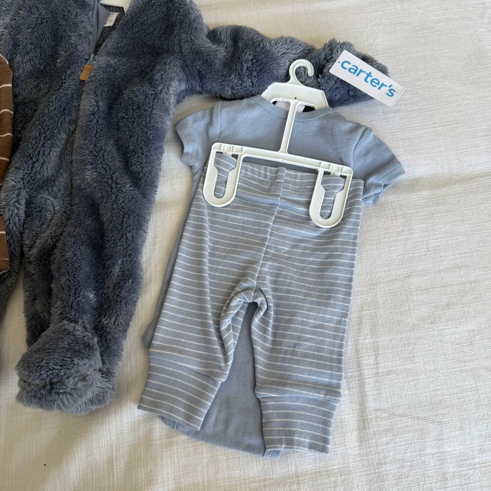 Carters Baby Boy 3M Bundle Pram Suit Little Brother Forest Bodysuits Pants NEW - Picture 2 of 3